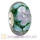 Handmade European Flower Blossom Glass Beads Inside Cubic Zirconia In 925 Silver Core