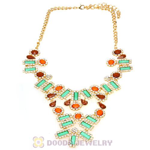 Fashion Ladies Rhinestone Crystal Resin Bib Statement Necklace 