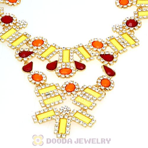 Fashion Ladies Rhinestone Crystal Resin Bib Statement Necklace 