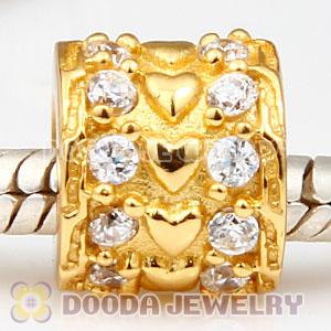 Gold Plated European Style Silver Beads with Clear Stone