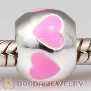 925 Sterling Silver European Style Beads Enamel Pink Loves