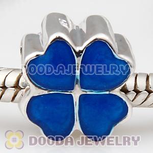 925 Sterling Silver European Style Beads Enamel Dark Blue four-leaf clover