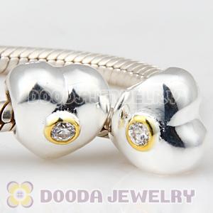 European Style Silver Heart Beads Gold Plated Circle with Stone