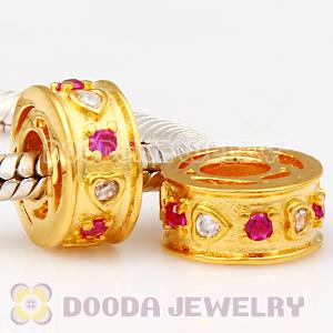 Gold Plated European Style Silver Beads with Stone