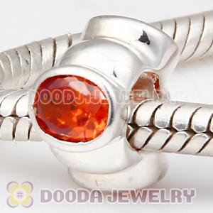 S925 Sterling Silver European Style Beads with Orange Stone