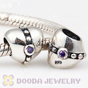 Solid Sterling Silver European Style Screw Heart Beads with Stone