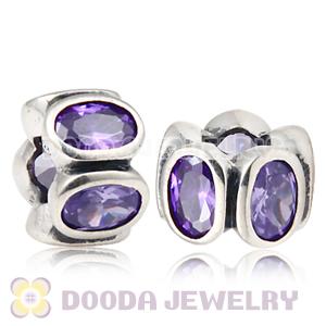 S925 Sterling Silver European Style Beads with purple Stone