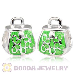 925 Sterling Silver European Style Bead Enamel Green Handbag