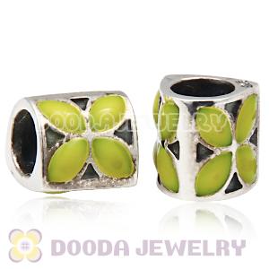 925 Sterling Silver European 4 Petal Flower Charms with Yellow Enamel