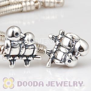 European 925 Sterling Silver Love Birds Twotone Charm Beads Wholesale