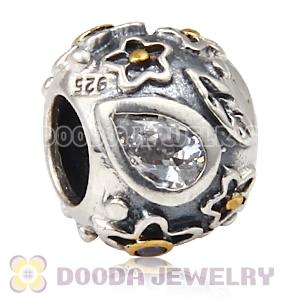 European Style Silver Beads with Dew Drops White Stone