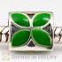 925 Sterling Silver European 4 Petal Flower Bead with Green Enamel