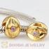 Gold Plated European Style Silver Eye Beads with Pink Stone
