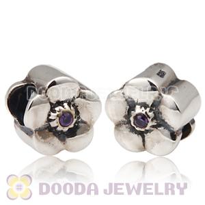 925 Sterling Silver European Style Daisy Charm Beads with Purple Stone