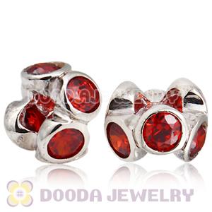 European Style Silver Beads with 6 Red Stone
