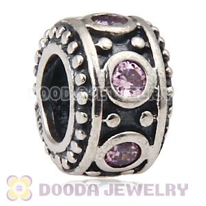Largehole Jewelry Style Silver Beads with Pink Stone