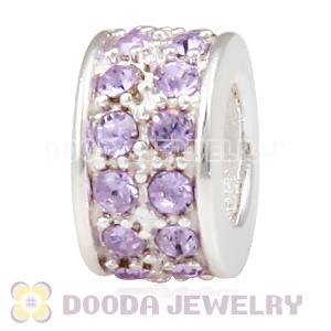 Sterling Silver European Spacer Beads with 2 Row Violet Austrian Crystal