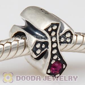 European Antique Sterling Silver Cross Charm Bead with Amethyst Austrian Crystal