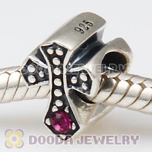 European Antique Sterling Silver Cross Charm Bead with Amethyst Austrian Crystal