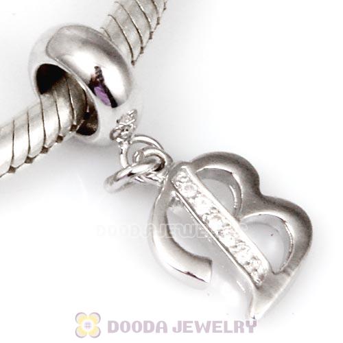 925 Sterling Silver Dangle Letter B Beads with CZ Stone