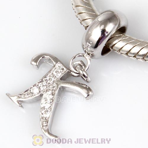 925 Sterling Silver Dangle Letter K Beads with CZ Stone