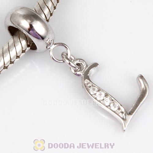925 Sterling Silver Dangle Letter L Beads with CZ Stone