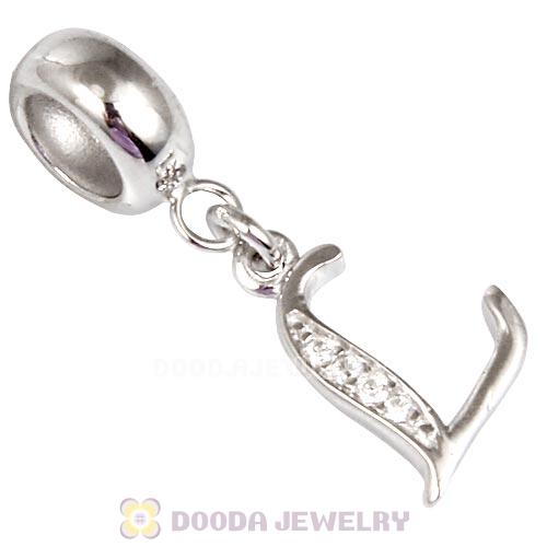 925 Sterling Silver Dangle Letter L Beads with CZ Stone