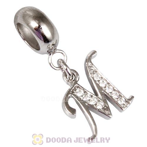 925 Sterling Silver Dangle Letter M Beads with CZ Stone