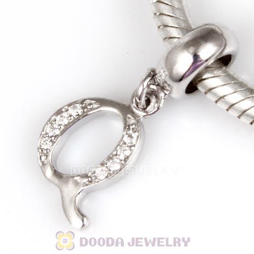 925 Sterling Silver Dangle Letter Q Beads with CZ Stone