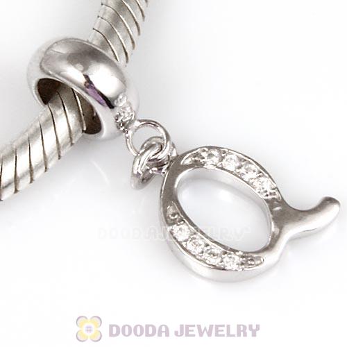 925 Sterling Silver Dangle Letter Q Beads with CZ Stone