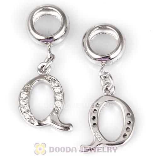 925 Sterling Silver Dangle Letter Q Beads with CZ Stone