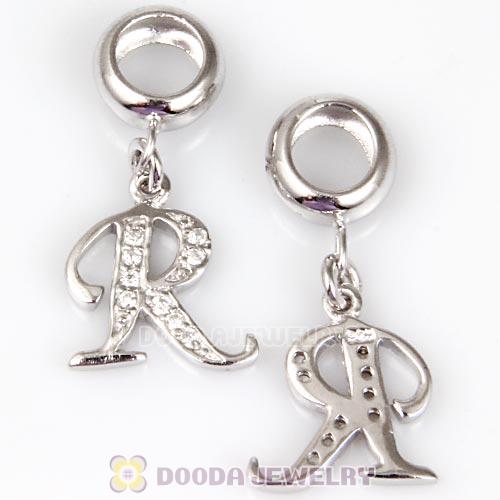 925 Sterling Silver Dangle Letter R Beads with CZ Stone