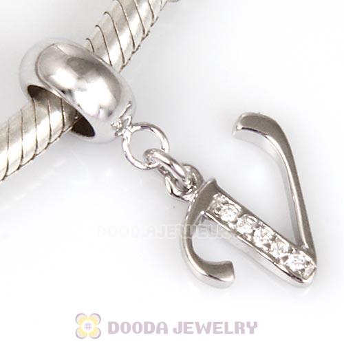 925 Sterling Silver Dangle Letter V Beads with CZ Stone