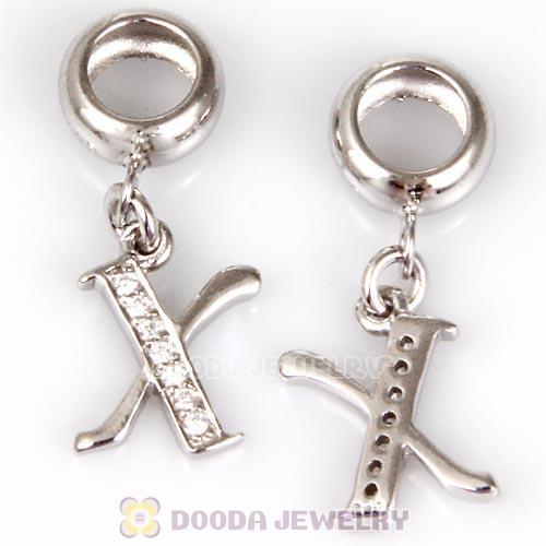 925 Sterling Silver Dangle Letter X Beads with CZ Stone