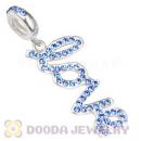 European Sterling Silver Love Letters Dangle Beads with Sapphire Austrian Crystal