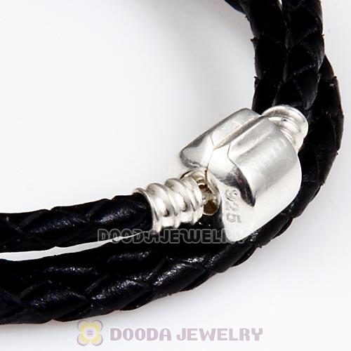 52.5cm European Black Triple Braided Leather Strength Bracelet