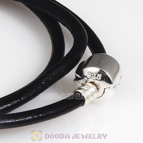 57cm European Black Triple Slippy Leather Strength Bracelet