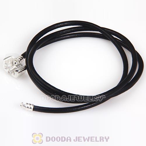 57cm European Black Triple Slippy Leather Strength Bracelet