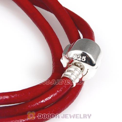 52.5cm European Red Triple Slippy Leather Energy Bracelet