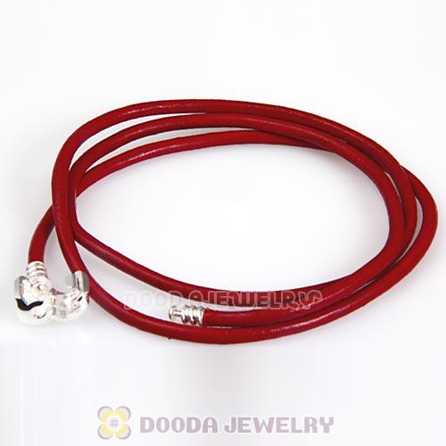 61.5cm European Red Triple Slippy Leather Energy Bracelet