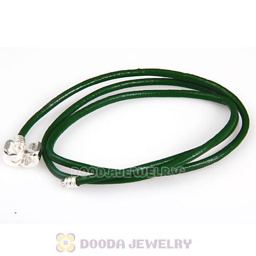 52.5cm European Green Triple Slippy Leather Natural Bracelet