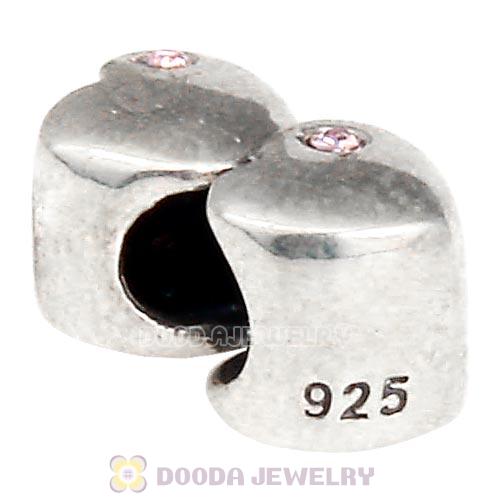 European Sterling Double Heart Charm with Light Amethyst Austrian Crystal Beads