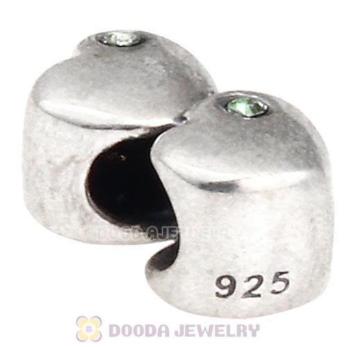 European Sterling Double Heart Charm with Peridot Austrian Crystal Beads