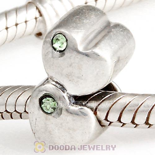 European Sterling Double Heart Charm with Peridot Austrian Crystal Beads