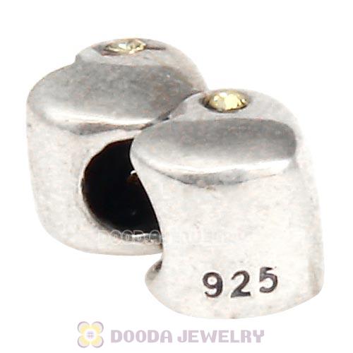European Sterling Double Heart Charm with Jonquil Austrian Crystal Beads