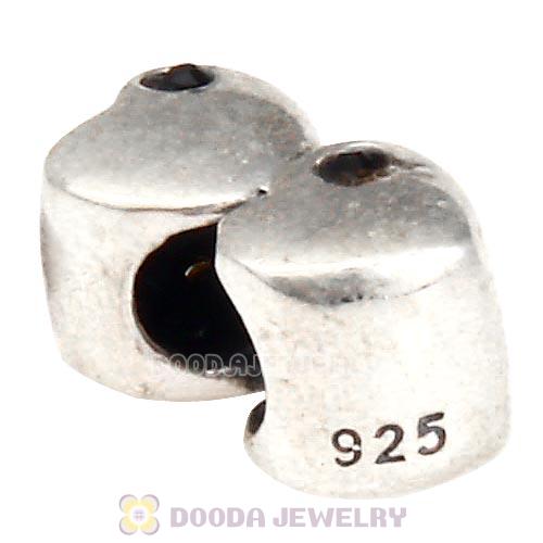 European Sterling Double Heart Charm with Jet Austrian Crystal Beads