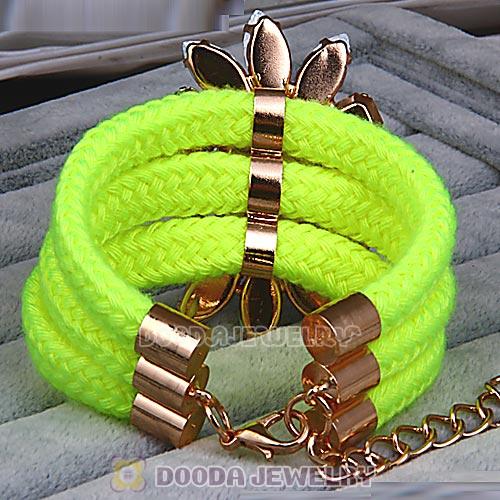 Fluorescence Yellow Cord and Crystal Flower Bracelet