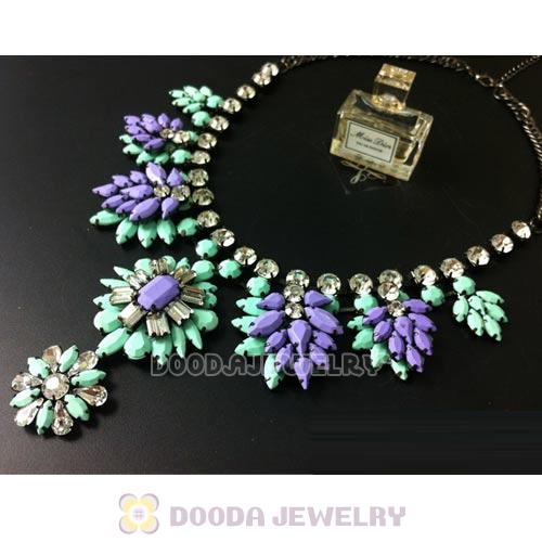 Luxury brand Blue Purple Resin Crystal Flower Statement Necklace