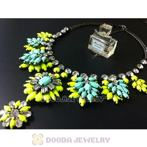 Luxury brand Yellow Purple Resin Crystal Flower Statement Necklace
