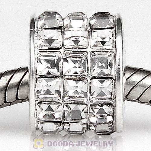 European Sterling Silver Tiles Beads with Crystal Austrian Crystal
